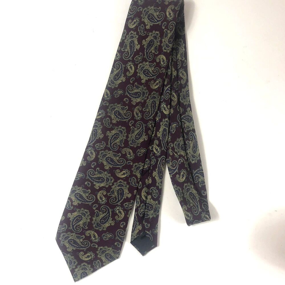 STAFFORD 100% Silk Paisley Tie Burgundy Maroon Navy Gold Handmade - Picture 2 of 8